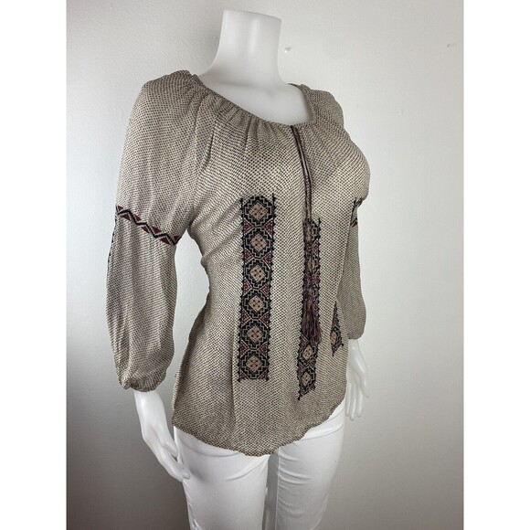 F. Joie Silk Blouse Size L Multicolor 3/4 Sleeve Round Neck - Picture 2 of 9